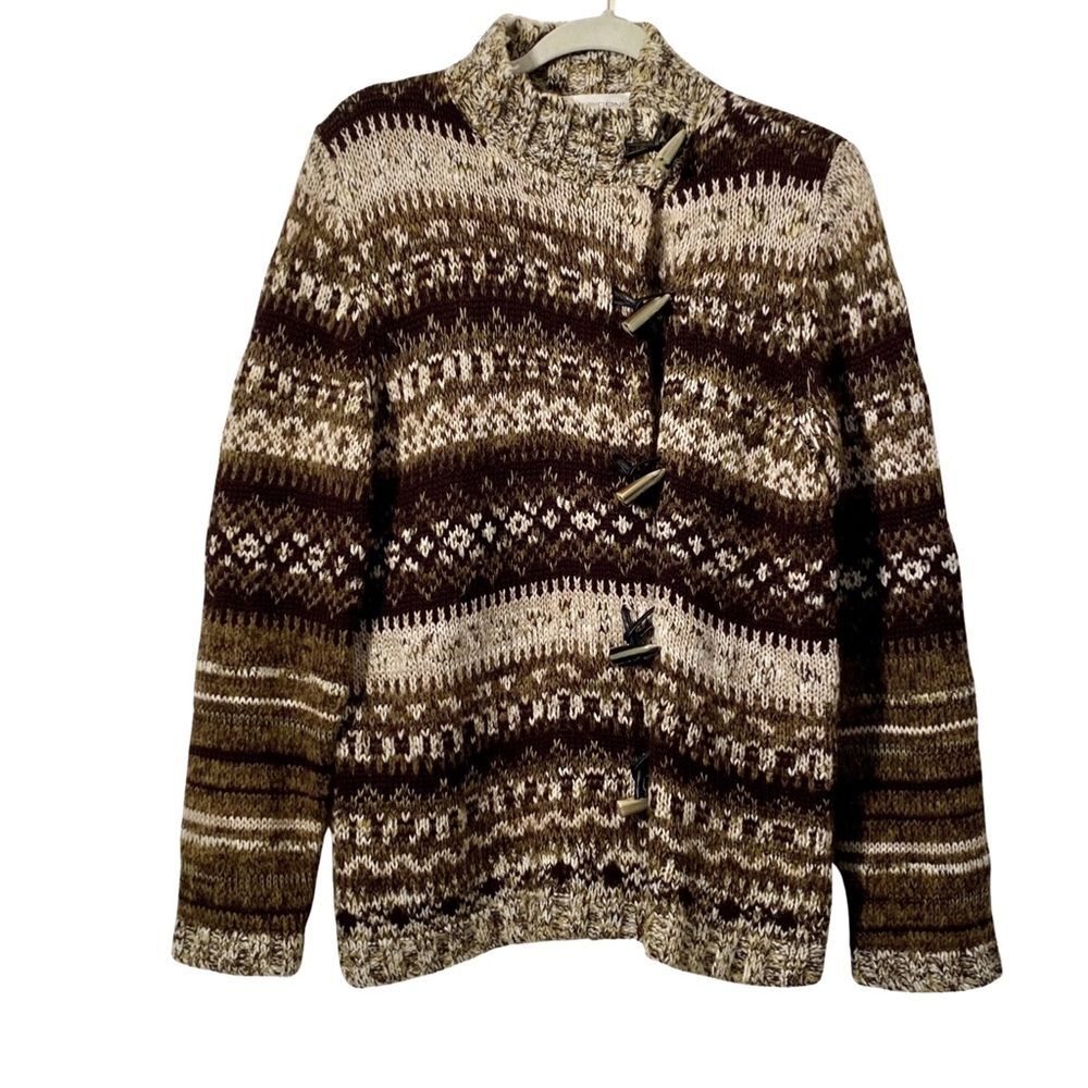 Evan Picone Vintage Chunky Knit Long Sleeve Cardigan Toggle Buttons Size M